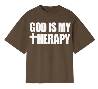 GOD IS MY THERAPY BROWN TEE