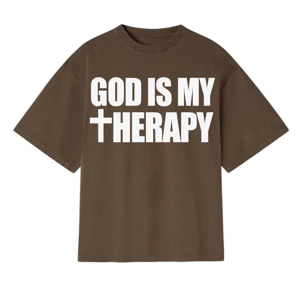 GOD IS MY THERAPY BROWN TEE