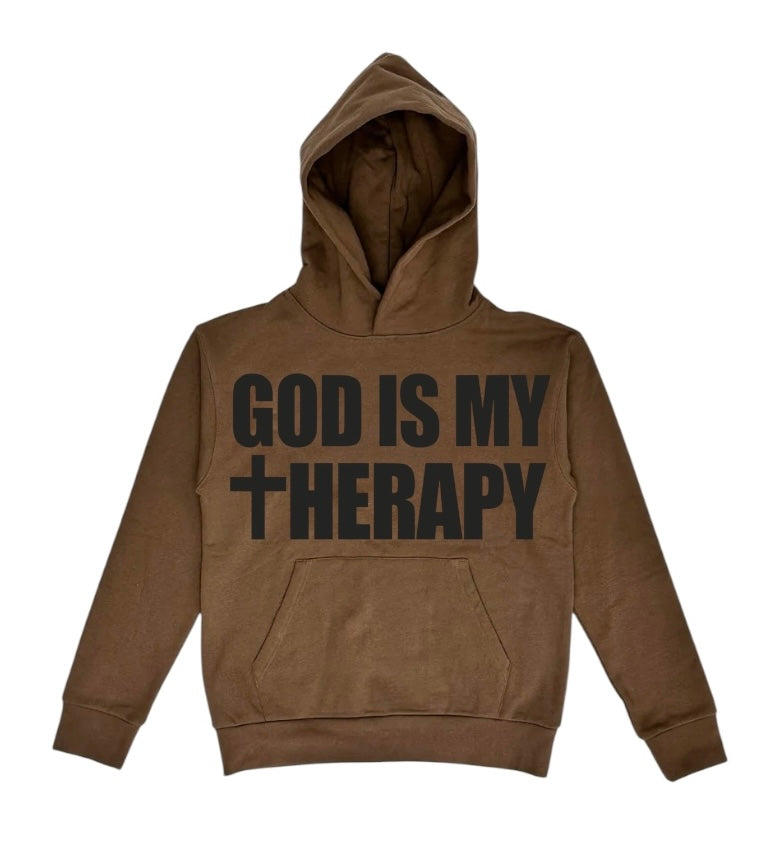 GOD IS MY THERAPY BROWN/BLACK HOODIE