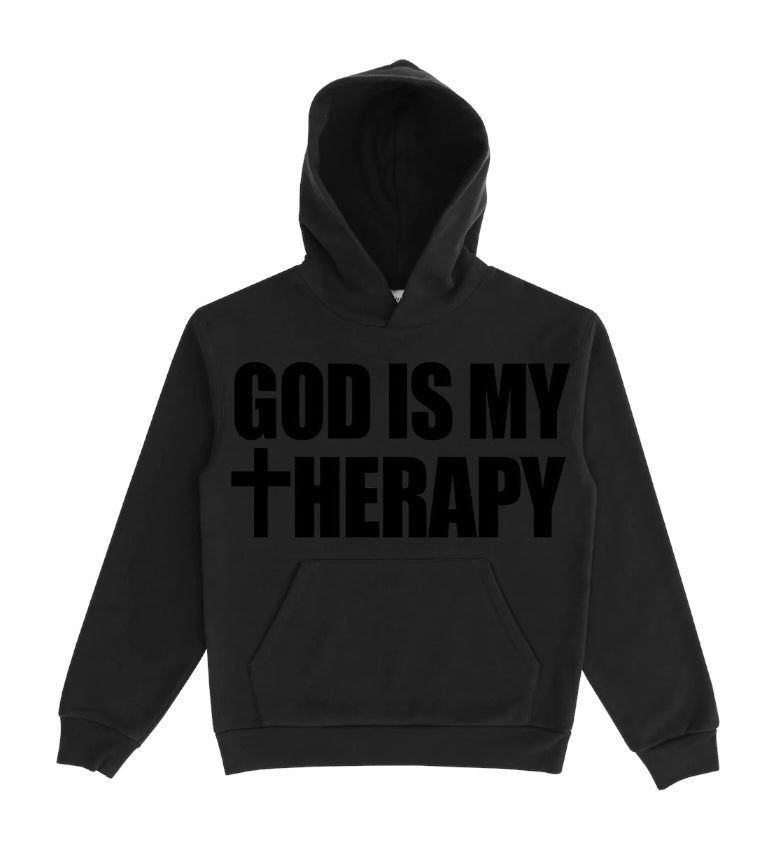 GOD IS MY THERAPY BLACK/BLACK HOODIE